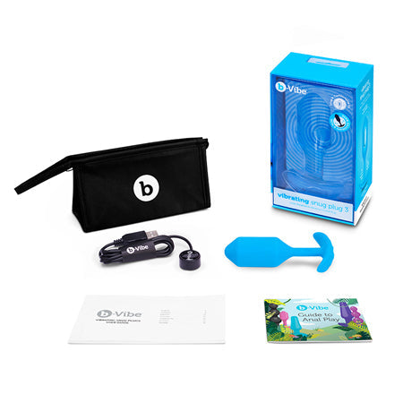 b-Vibe Vibrating Snug Plug 3 Rechargeable Weighted Silicone Anal Plug Blue-0